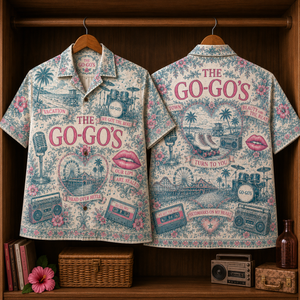 The Go-Go’s Hawaiian Shirt - Retro 80s Pop Rock Button Up Shirt with Vacation, We Got the Beat and Our Lips Are Sealed Art