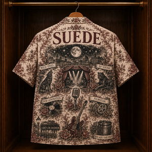 Suede Hawaiian Shirt - Unisex Vintage Toile De Jouy Beautiful Ones Button Up