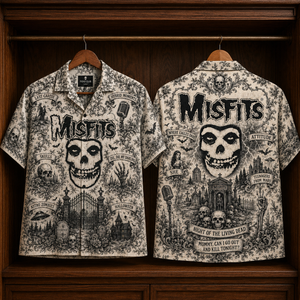 Misfits Hawaiian Shirt - Unisex Vintage Toile De Jouy Fiend Skull Button Up