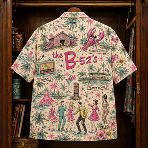 The B-52’s Hawaiian Shirt - Retro Tropical Rock Band AOP Button Up Shirt for Couples and Beach Vacation Style