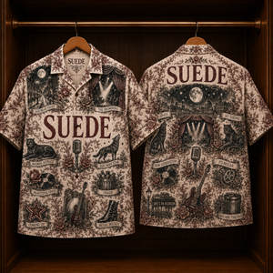 Suede Hawaiian Shirt - Unisex Vintage Toile De Jouy Beautiful Ones Button Up