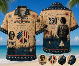 John Lennon Imagine Hawaiian Shirt - Unisex 250th American Independence Peace Sign Shirt