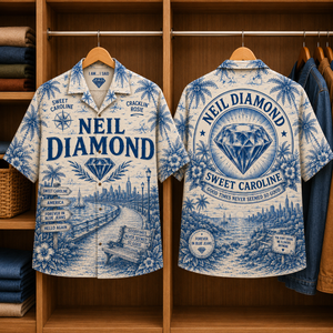 Neil Diamond Special Edition Tropical Blue Hawaiian Shirt - Unisex Music Collage Button Up
