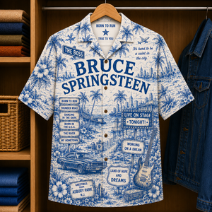 Bruce Springsteen Luxury Design Hawaiian Shirt - Tropical Blue Inpsired Hawaiian