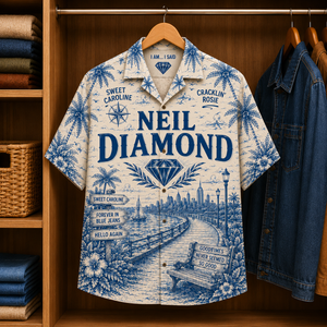 Neil Diamond Special Edition Tropical Blue Hawaiian Shirt - Unisex Music Collage Button Up