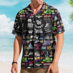 Underground Techno Streetwear Graffiti Black Hawaiian Shirt - Unisex Cyberpunk DJ Festival Summer Button Up