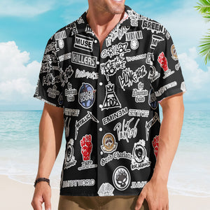 Alternative Rock And Pop Punk Band Logos Hawaiian Shirt - Unisex Black Summer Rock Concert Shirt