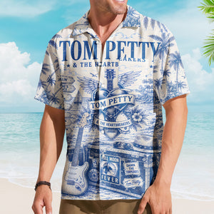 Tom Petty Ocean Scene Hawaiian Shirt - Unisex Heartbreaker Logo Fan Gifts Heartland Button Up