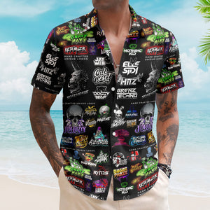 Underground Techno Streetwear Graffiti Black Hawaiian Shirt - Unisex Cyberpunk DJ Festival Summer Button Up