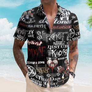 Nu Metal Band Logos Hawaiian Shirt - Unisex Alternative Metal Black Summer Rock Concert Shirt