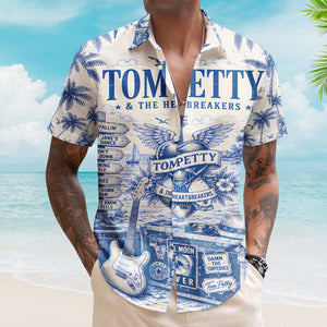 Tom Petty Ocean Scene Hawaiian Shirt - Unisex Heartbreaker Logo Fan Gifts Heartland Button Up