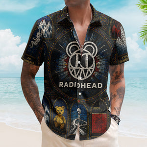 Radiohead Hawaiian Shirt - Unisex Retro Modified Bear Cathedral Window Button Up