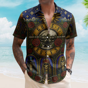 Guns N Roses Hawaiian Shirt - Unisex Slash Skull Axl Rose Summer Button Up