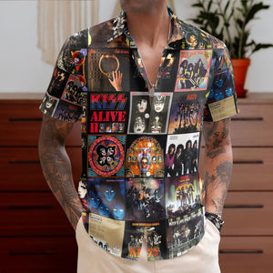 KISS Hawaiian Shirt β Album Cover Collage Glam Rock Summer Button Up
