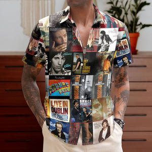Bruce Springsteen Nostalgia Collage Hawaiian Shirt – Classic Rock Memories Gift