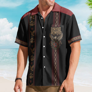 Lynyrd Skynyrd Hawaiian Shirt - Unisex Retro Cowboy Skull Eagle Vertical Stripe Button Up