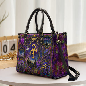 Prince Leather Handbag, Tote Bag and Wallet Set, Purple Stained Glass Symbol Design, Purple Rain Music Fan Gift