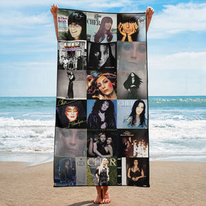Cher Beach Towel Album Cover Collage Pop and Rock Towel