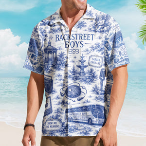 Backstreet Boys Hawaiian Shirt - Unisex Blue and White Porcelain Pop Band Button Up