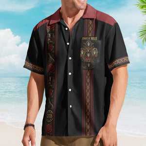 Guns N Roses Hawaiian Shirt - Unisex Black Burgundy Slash Top Hat Skull Summer Button Up