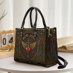 Bon Jovi Handbag, Tote Bag and Wallet Set, Stained Glass Heart and Dagger Design, Classic Rock Music Fan Gift
