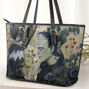 Frankenstein & Bride Leather Tote Bag Gothic Romance Horror Design