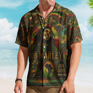 Bob Marley Hawaiian Shirt - Unisex Retro Three Little Birds Lyrics Summer Button Up