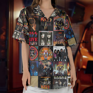 KISS Hawaiian Shirt β Album Cover Collage Glam Rock Summer Button Up