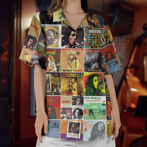 Bob Marley Hawaiian Shirt – Album Cover Collage Reggae Summer Button Up