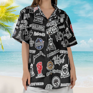 Alternative Rock And Pop Punk Band Logos Hawaiian Shirt - Unisex Black Summer Rock Concert Shirt