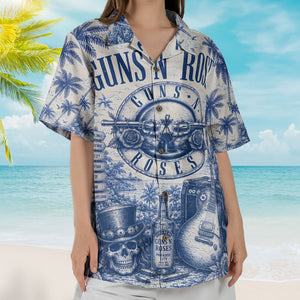 Guns N Roses Toile De Jouy Hawaiian Shirt - Unisex Bullet Logo Slash Skull Fan Gifts Rock Merch