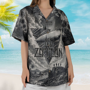 Led Zeppelin Hawaiian Shirt - Unisex Retro Airship Charcoal Sketch Landscape Button Up