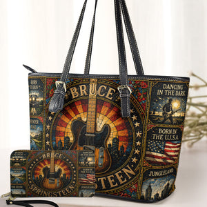 Bruce Springsteen Handbag, Tote Bag and Wallet Set, Vintage Stained Glass Guitar Design, The Boss Rock Music Fan Gift