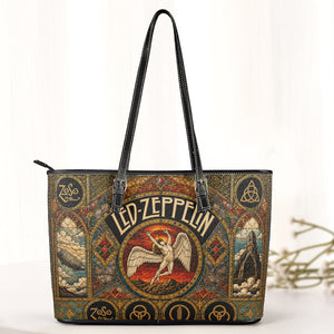 Led Zeppelin Leather Handbag, Tote Bag and Wallet Set, Vintage Stained Glass Swan Song Design, Classic Rock Music Fan Gift