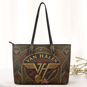 Van Halen Leather Handbag, Tote Bag and Wallet Set, Vintage Stained Glass Rock Band Design, Classic Rock Music Fan Gift