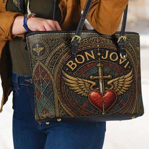 Bon Jovi Handbag, Tote Bag and Wallet Set, Stained Glass Heart and Dagger Design, Classic Rock Music Fan Gift