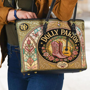 Dolly Parton Leather Handbag, Tote Bag and Wallet Set, Vintage Stained Glass Country Music Design, Cowgirl Boots Fan Gift