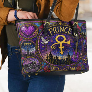 Prince Leather Handbag, Tote Bag and Wallet Set, Purple Stained Glass Symbol Design, Purple Rain Music Fan Gift