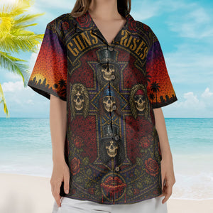 Guns N Roses Gothic Stained Glass Hawaiian Shirt - Unisex Slash Axl Rose Concert Button Up