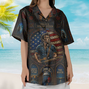 Bruce Springsteen The Boss Heartland Rock Hawaiian Shirt - Unisex Retro Born In The USA American Flag Button Up