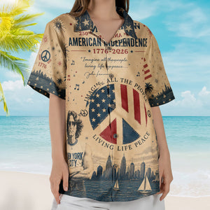 John Lennon Imagine Hawaiian Shirt - Unisex 250th American Independence Peace Sign Shirt