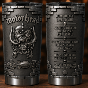 Motorhead 3D Printed Stainless Steel Tumbler Heavy Metal Band Lyrics Travel Mug