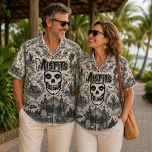 Misfits Hawaiian Shirt - Unisex Vintage Toile De Jouy Fiend Skull Button Up