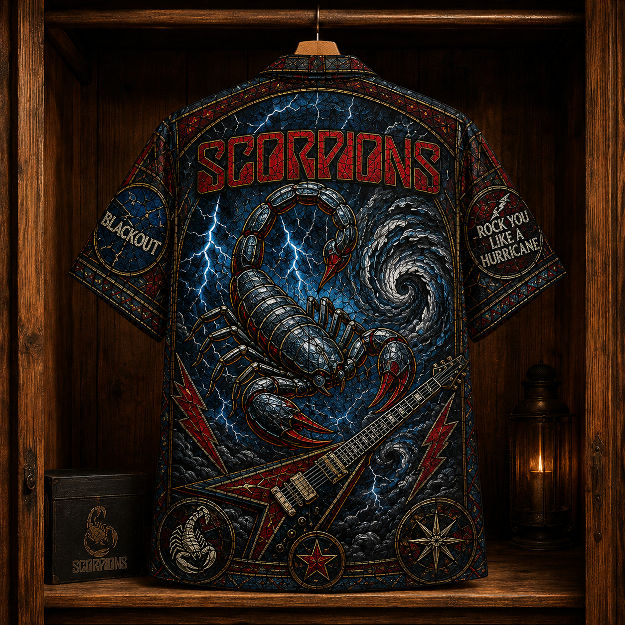 Scorpions Hawaiian Shirt - Stained Glass Hard Rock All-Over Print Button-Up Shirt