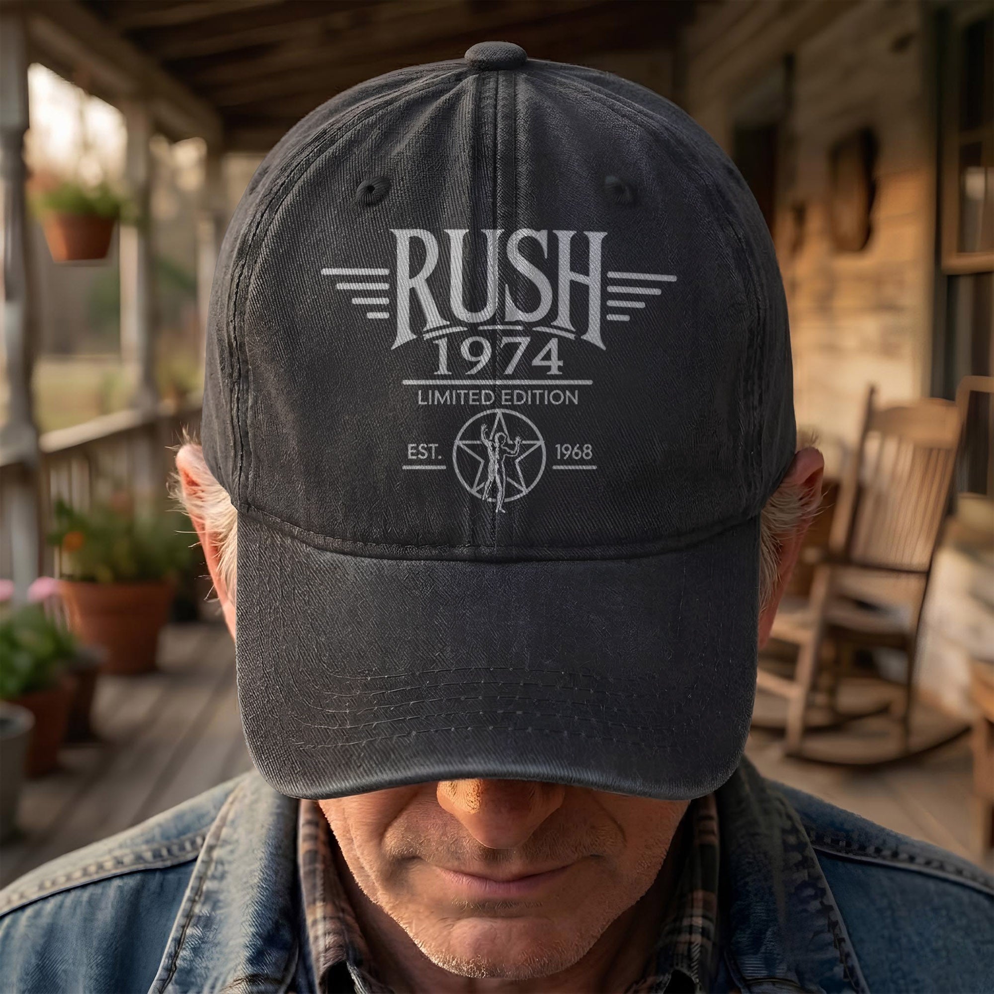 Rush Band Logo 1974 Starman Denim Cap Vintage Dad Cap Gift For Dad (With Box)