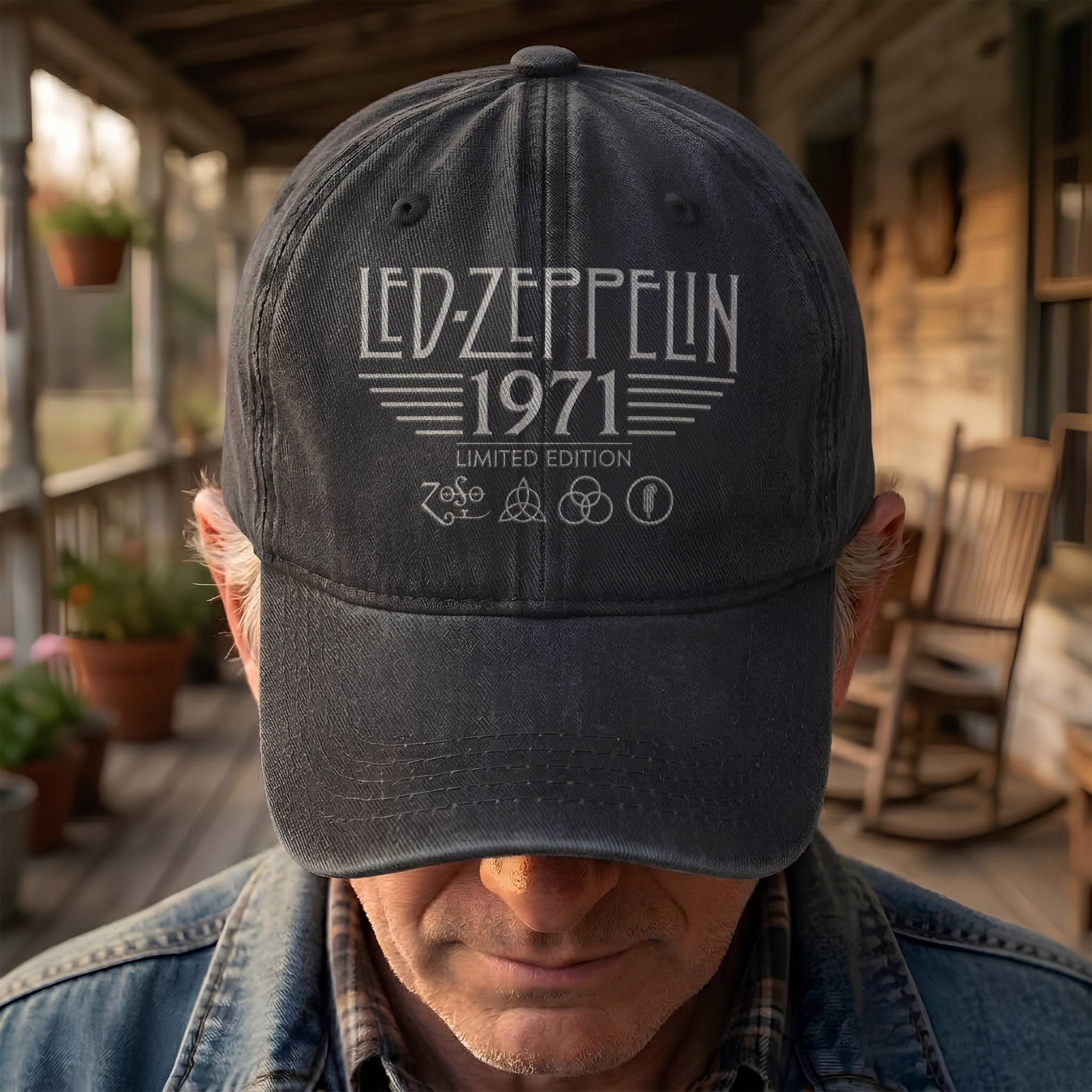 Led Zeppelin 1971 Four Symbols Icon Denim Cap Vintage Dad Cap Gift For Dad (With Box)