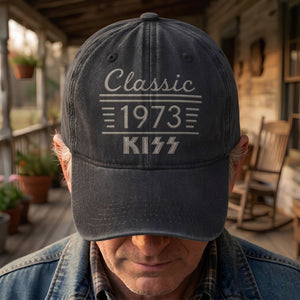 Kiss Classic 1973 Est Hard Rock Glam Metal Band Music Merch Denim Cap Retro Vintage Dad Cap Gift For Dad (With Box)