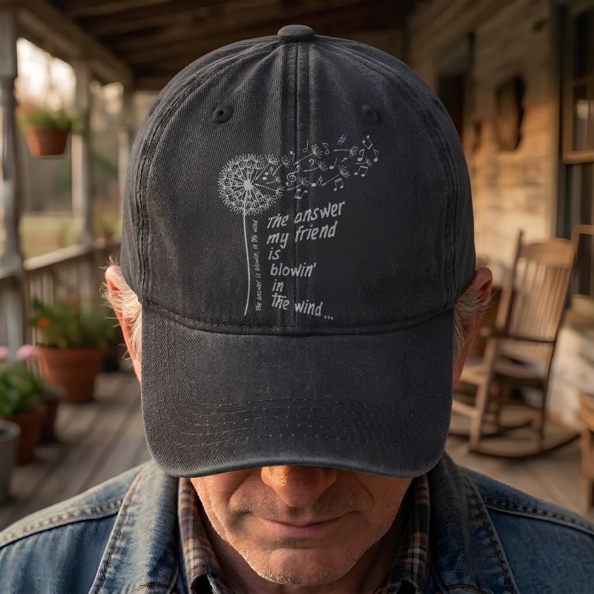 Bob Dylan Blowin In The Wind Dandelion Lyrics Folk Music Merch Denim Cap Retro Vintage Dad Cap Gift For Dad (With Box)