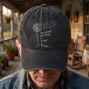 Bob Dylan Blowin In The Wind Dandelion Lyrics Folk Music Merch Denim Cap Retro Vintage Dad Cap Gift For Dad (With Box)