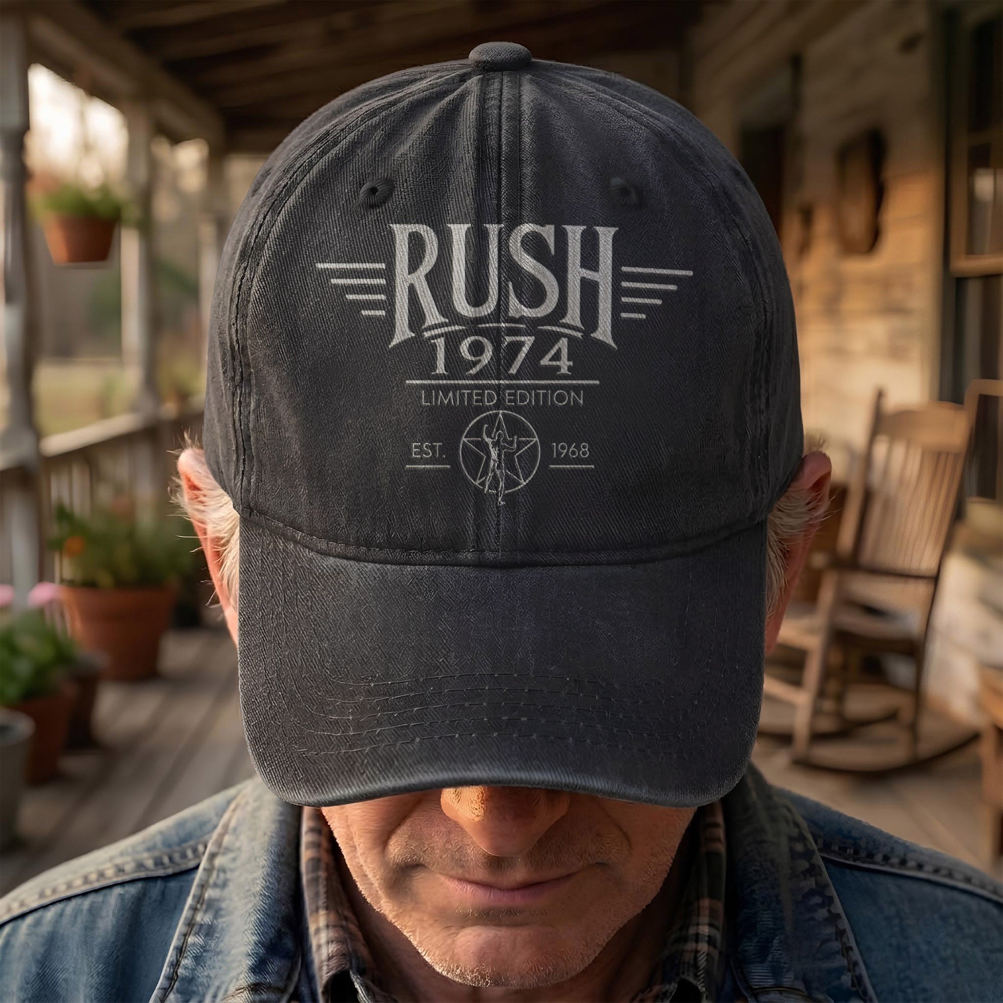 Rush 1974 Starman Logo Denim Cap Vintage Dad Cap Gift For Dad (With Box)